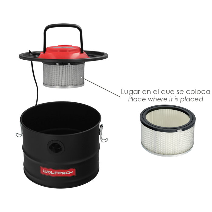 Wolfpack Filtre pour Aspirateur à Cendres 1200W 15L avec Protection Métallique
