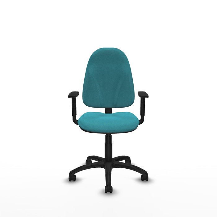 Chaise de bureau Algarra avec mécanisme de contact permanent de base, recouverte de tissu turquoise. Équipée d'une base en polyamide noir, d'accoudoirs 1D et de roulettes autobloquantes. Chaise de bureau Algarra avec mécanisme de contact permanent de base, recouverte de tissu turquoise. Équipée d'une base en polyamide noir, d'accoudoirs 1D et de roulettes autobloquantes.