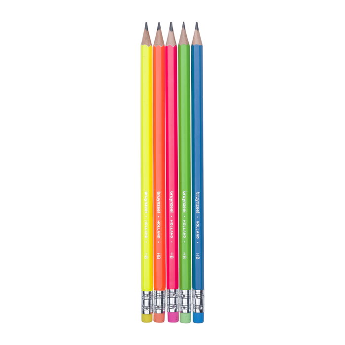 Bruynzeel Set de 5 crayons graphite néon HB avec gomme
