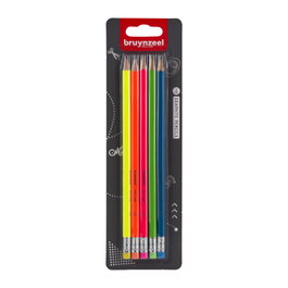 Bruynzeel Set de 5 crayons graphite néon HB avec gomme