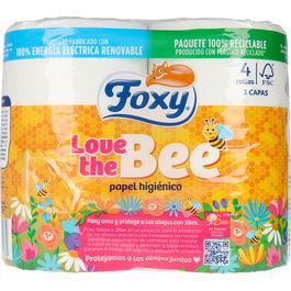 Foxy LOVE THE BEE Papier toilette 3 couches 4 rouleaux