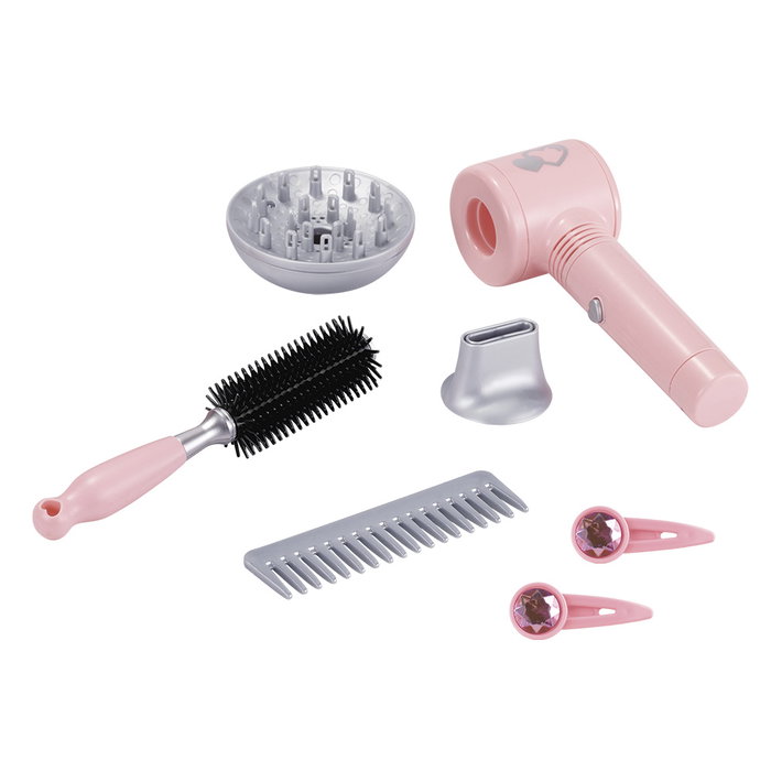 TACHAN Set de Coiffure Enfant T01072 avec Sèche-cheveux à Piles, Peignes, Pinces et Diffuseur - Rose - Kit Jeu de Rôle Salon de Beauté pour Filles à Partir de 3 Ans
