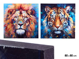 GIFTDECOR Lot de 4 Tableaux Lion et Tigre Assortis 80x80cm