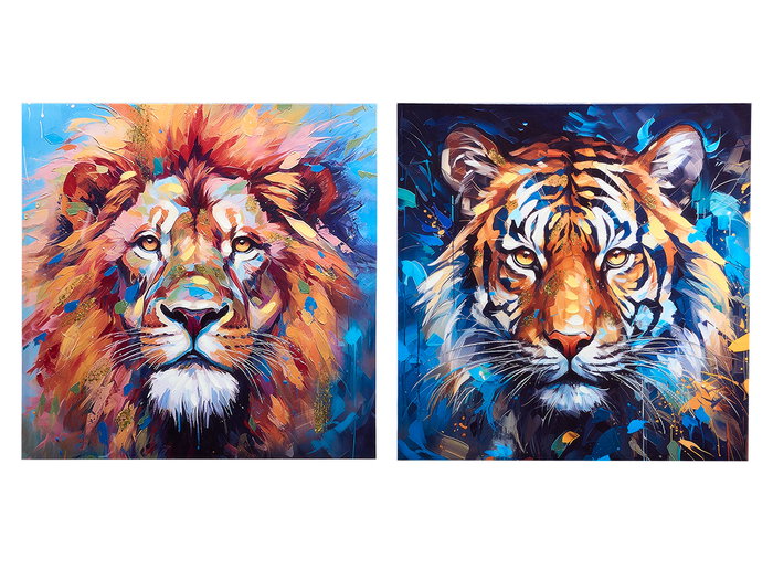 GIFTDECOR Lot de 4 Tableaux Lion et Tigre Assortis 80x80cm
