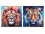 GIFTDECOR Lot de 4 Tableaux Lion et Tigre Assortis 80x80cm
