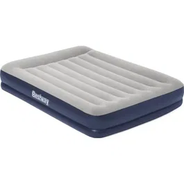 Bestway - Matelas gonflable 2 places - 203 cm x 152 cm x 36 cm - Pompe électrique intégrée - Bleu et gris - Pour camping