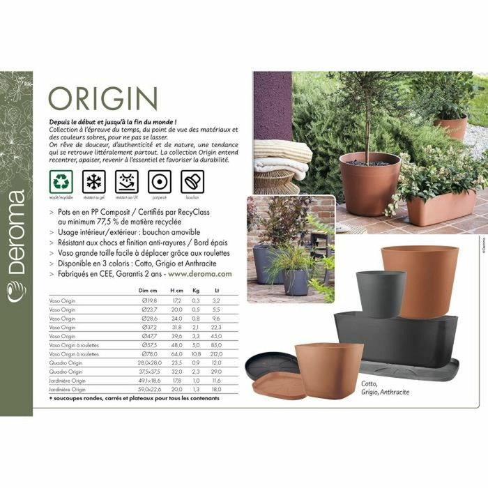 Deroma Pot de fleurs Origin Anthracite 49 L