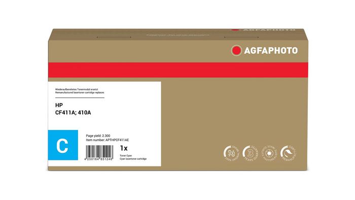 AgfaPhoto Cartouche de toner compatible cyan CF411A pour HP, 2300 pages AgfaPhoto Cartouche de toner compatible cyan CF411A pour HP, 2300 pages