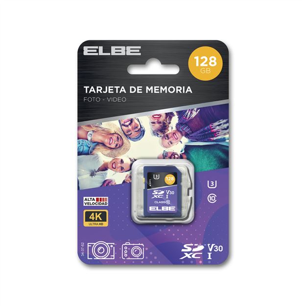 Elbe SD-3128 Carte mémoire SD 128GB Classe U3 V30 pour enregistrement vidéo 4K UHD