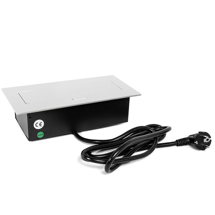 Konex R9006 - Rallonge électrique basculante avec 2 prises Schuko et 2 ports USB (USB-A et USB-C) pour bureau, installation encastrée ou en saillie