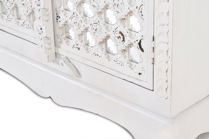 GINER Y COLOMER - Armoire en bois de manguier blanc avec style géométrique, incrustations et miroir, 2 portes, 3 étagères intérieures