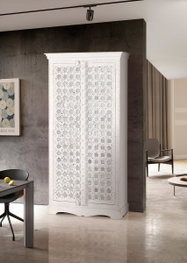 GINER Y COLOMER Armoire en bois de manguier avec détails miroir, blanc