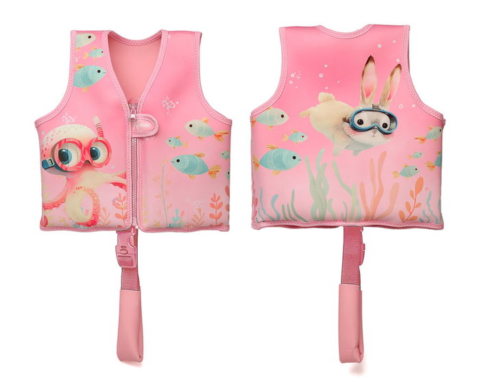 KioKids Gilet de Flottaison pour Bébés et Enfants - Ocean Dreams - Rose - Pour 15-19 kg (2-3 ans) en Neoprene - Corches Extraibles - Sécurité Renforcée