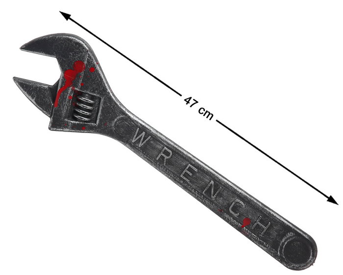 Clé à molette métallique ensanglantée 47 cm - Accessoire de costume d'assassin pour Halloween et déguisements macabres Clé à molette métallique ensanglantée 47 cm - Accessoire de costume d'assassin pour Halloween et déguisements macabres