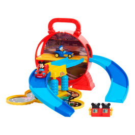 Just Play Disney Junior Mickey Mouse Stow 'N Go Garage avec Voitures - Jeu de Piste Portatif pour Enfants