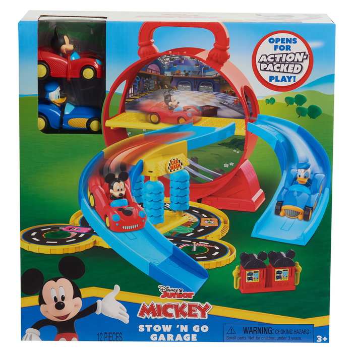 Just Play Disney Junior Mickey Mouse Stow N' Go Garage - Jeu de garage portable avec 2 voitures et piste, anglais, français, allemand, italien, portugais, espagnol - 38857 Just Play Disney Junior Mickey Mouse Stow N' Go Garage - Jeu de garage portable avec 2 voitures et piste, anglais, français, allemand, italien, portugais, espagnol - 38857