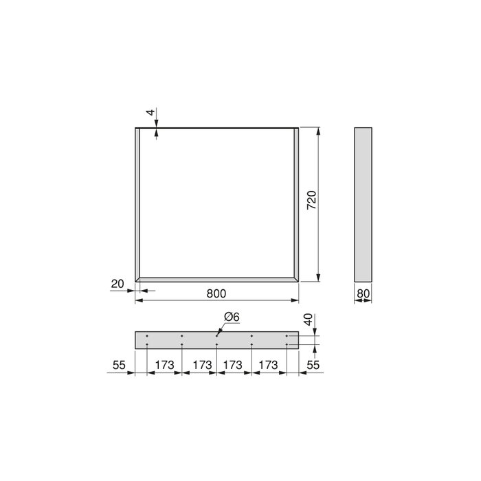 Emuca Jeu de pieds rectangulaires Square pour table, largeur 800mm, Acier, Peint en noir