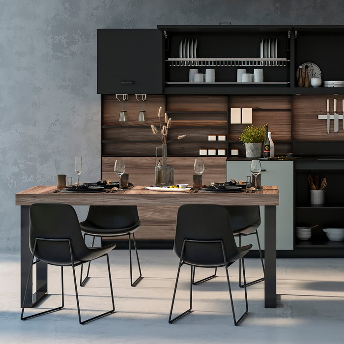 Emuca Jeu de pieds rectangulaires Square pour table, largeur 800mm, Acier, Peint en noir