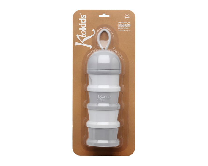 KioKids Doseur à lait en poudre tour 4 compartiments 340 ml avec fermeture à vis et bec verseur, pour biberon et sucette, couleur gris, polypropylène KioKids Doseur à lait en poudre tour 4 compartiments 340 ml avec fermeture à vis et bec verseur, pour biberon et sucette, couleur gris, polypropylène