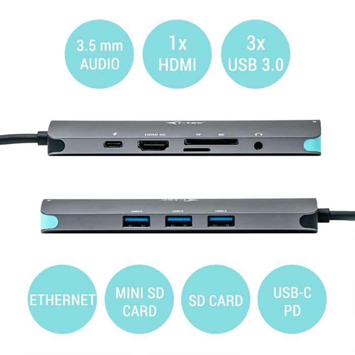 I-tec Nano Docking Station USB-C 4K Hub Multiport HDMI RJ45 USB 3.0 SD/microSD PD 100W