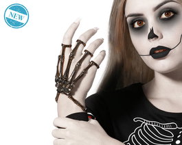 Accessoire de déguisement main squelette métallique ton argenté pour poignet - Halloween, fête d'horreur