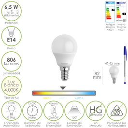 MAURER Ampoule LED Sphérique E14 6.5W 4000K