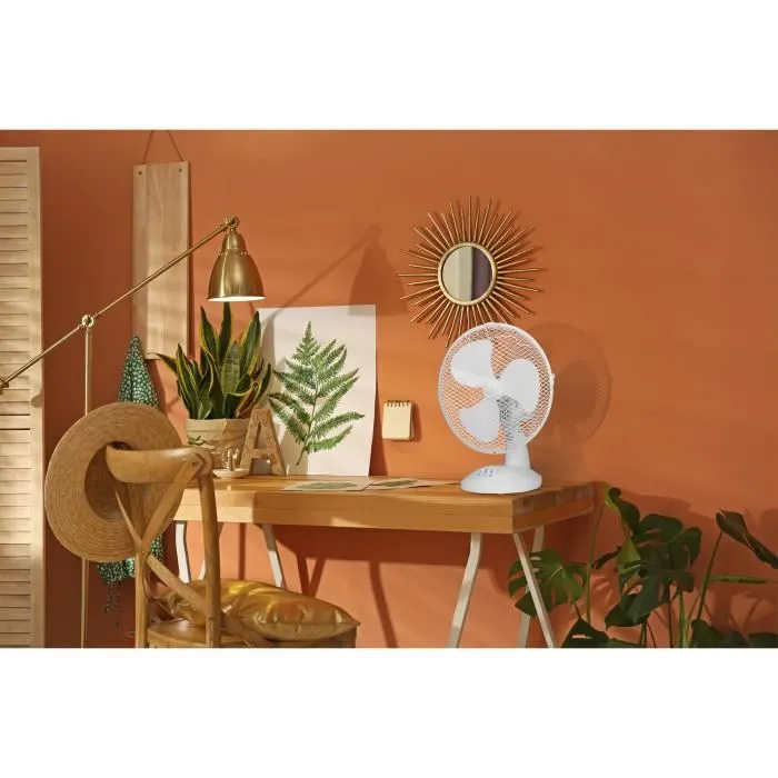 Oceanic - Ventilateur de table - 30W - Diamètre 23 cm - 2 vitesses - Fonction oscillation et inclinaison - Blanc