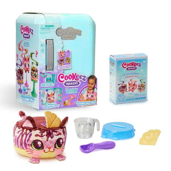 MOOSE Cookeez Makery - Frigo magique interactif à surprise avec peluche Freezy Cakez parfumée, jeu de pâtisserie pour enfants dès 5 ans