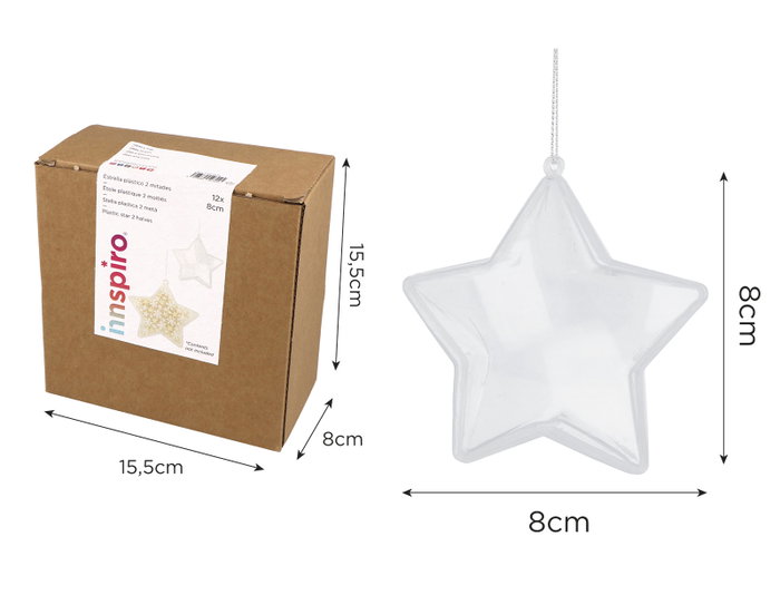 Innspiro Pack de 12 étoiles à 5 pointes en plastique transparent de 8 cm