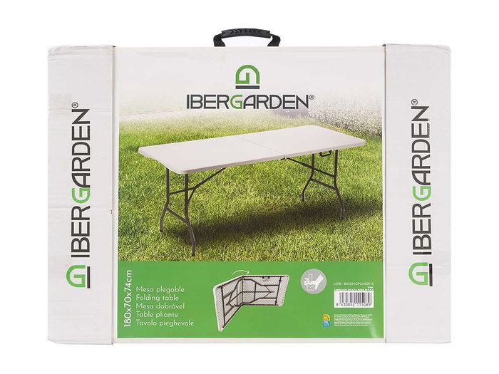 Ibergarden Table Pliable Résine 180 cm avec Structure Métal Blanc Gris