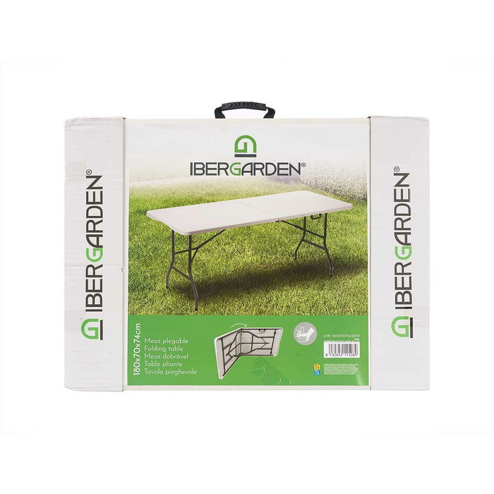 IBERGARDEN Table Pliable 180 cm Blanc-Gris