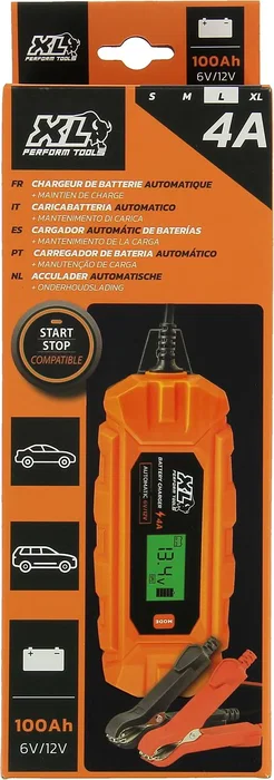Xl Perform Tools XLPT - Chargeur de batterie de voiture 12V 6V 70W 4A avec mode mémoire (Supply), protection IP65, câble 3 m - Compatible AGM, GEL, Lithium, affichage numérique