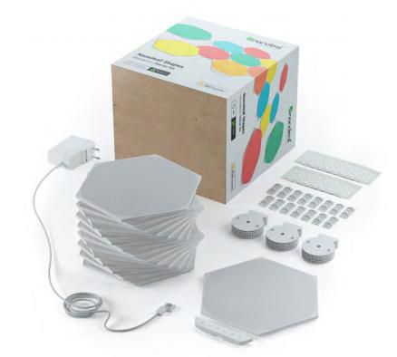 Nanoleaf - Kit de démarrage Shapes Hexagons 15 panneaux - Panneaux LED modulaires connectés et minces - Compatible assistants vocaux, synchronisation musicale