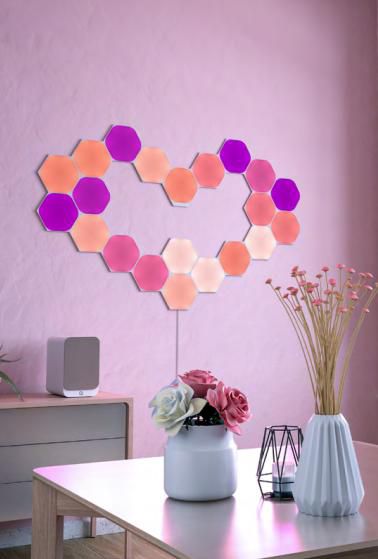 Nanoleaf - Kit de démarrage Shapes Hexagons 15 panneaux - Panneaux LED modulaires connectés et minces - Compatible assistants vocaux, synchronisation musicale