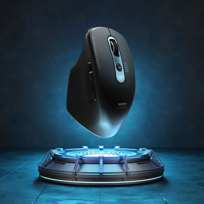 Port Designs Souris sans fil Bluetooth Office Executive rechargeable - 7 boutons, 3200 DPI, connexion Bluetooth et 2.4 GHz pour ordinateur portable