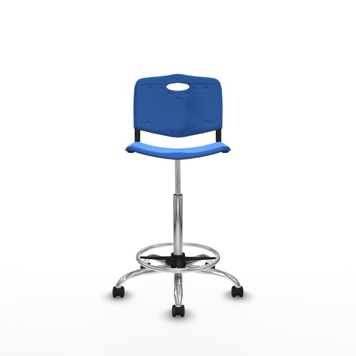 Tabouret Taburete Robledo Pivotant Chlorure de polyvinyle Bleu Structure chromée Sans accoudoirs Sans appui-tête Roulettes pour moquette