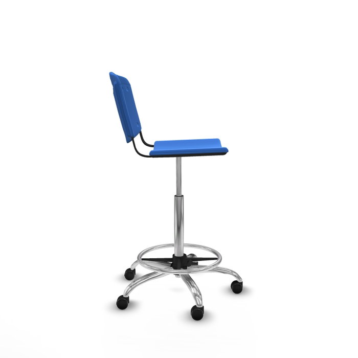 Tabouret Taburete Robledo Pivotant Chlorure de polyvinyle Bleu Structure chromée Sans accoudoirs Sans appui-tête Roulettes pour moquette