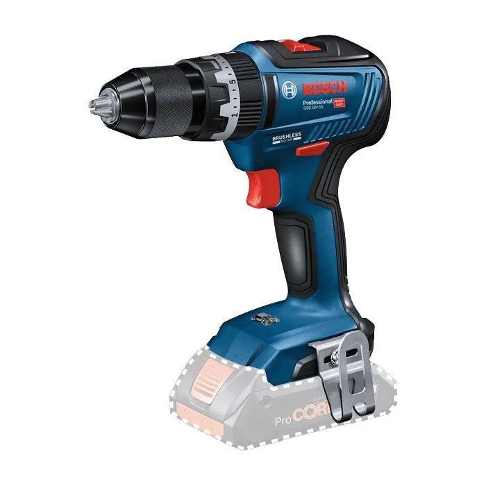 Bosch Professional GSB 18V-55 Perceuse-visseuse à percussion 18V sans fil (sans batterie), mandrin métal 13 mm, couple 55 Nm, coffret L-Boxx inclus - Réf. 06019H5303