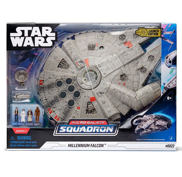 Jazwares Figurine Star Wars Faucon Millenium avec Han Solo, Leia, Chewbacca et Obi-Wan Kenobi, écrans LED et son
