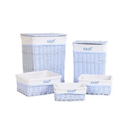 Lot de paniers DKD Home Decor Bleu Celeste osier Enfant 44 x 34 x 56 cm 5 Pièces