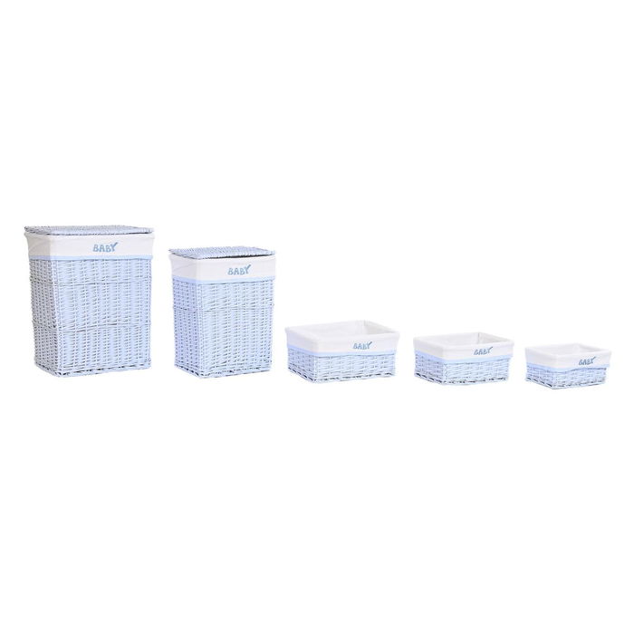 Lot de paniers DKD Home Decor Bleu Celeste osier Enfant 44 x 34 x 56 cm 5 Pièces