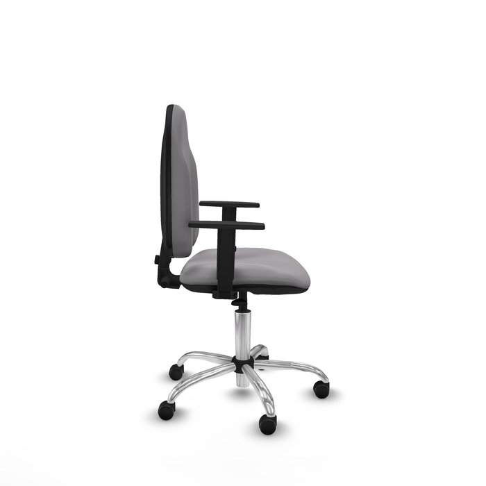 Chaise Algarra Contact permament de base Cuir écologique Gris Structure chromée Accoudoir 1D Sans appui-tête Roulettes pour moquette