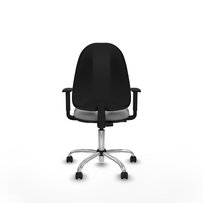 Chaise Algarra Contact permament de base Cuir écologique Gris Structure chromée Accoudoir 1D Sans appui-tête Roulettes pour moquette