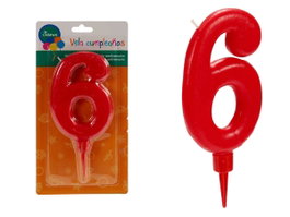 Arte Regal Bougie Anniversaire 6 rouge grande 1,5x17x8 cm (Set de 36)