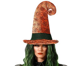 Sombrero de sorcière orange avec araignées et toile d'araignée décorative noir pour Halloween, fête d'enfants et costume