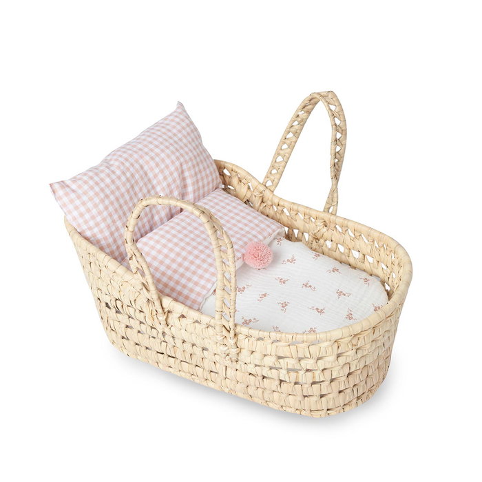 Muñecas Antonio Juan - Capazo de palma pour poupée jusqu'à 33 cm - Motif fleurs et vichy - Accessoire de berceau portable Muñecas Antonio Juan - Capazo de palma pour poupée jusqu'à 33 cm - Motif fleurs et vichy - Accessoire de berceau portable