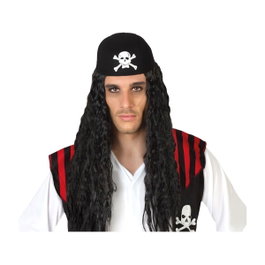 BigBuy Carnival Perruque Pirate Longue Noire avec Foulard à Tête de Mort