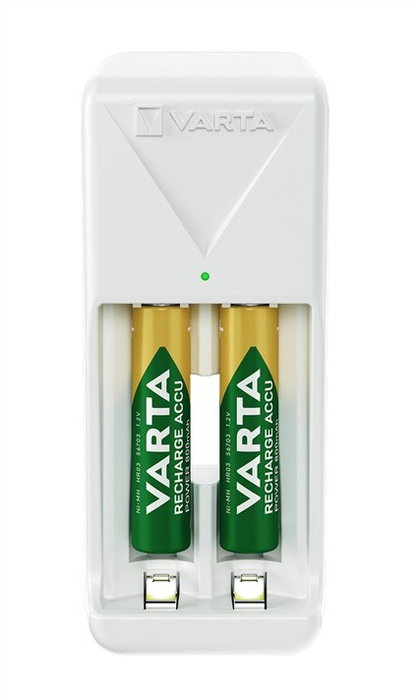 Varta 57656101451 Chargeur de piles avec 2 piles AA/AAA + 2x Accu Power AA 2100 mAh, charge lente, sécurité complète, LED, 100-240V
