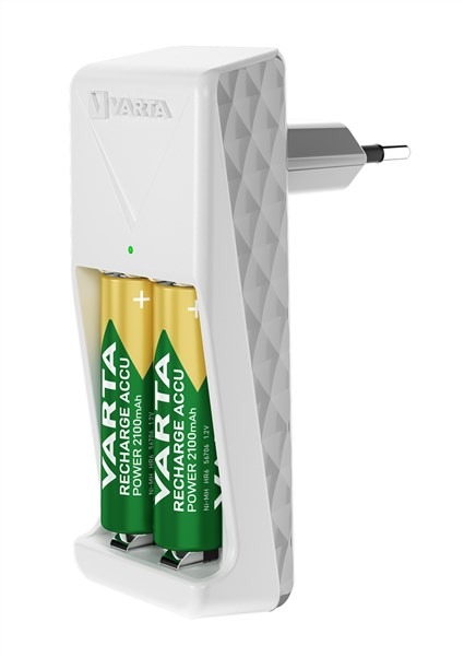 Varta 57656101451 Chargeur de piles avec 2 piles AA/AAA + 2x Accu Power AA 2100 mAh, charge lente, sécurité complète, LED, 100-240V