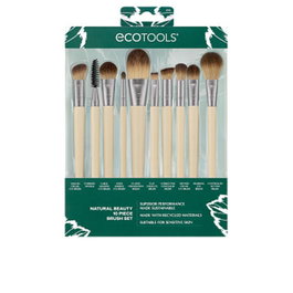 EcoTools Set Natural Beauty - Ensemble de 10 pinceaux de maquillage du visage et des yeux - Outils bambou vegan pour application précise de fond de teint, blush, fard à paupières